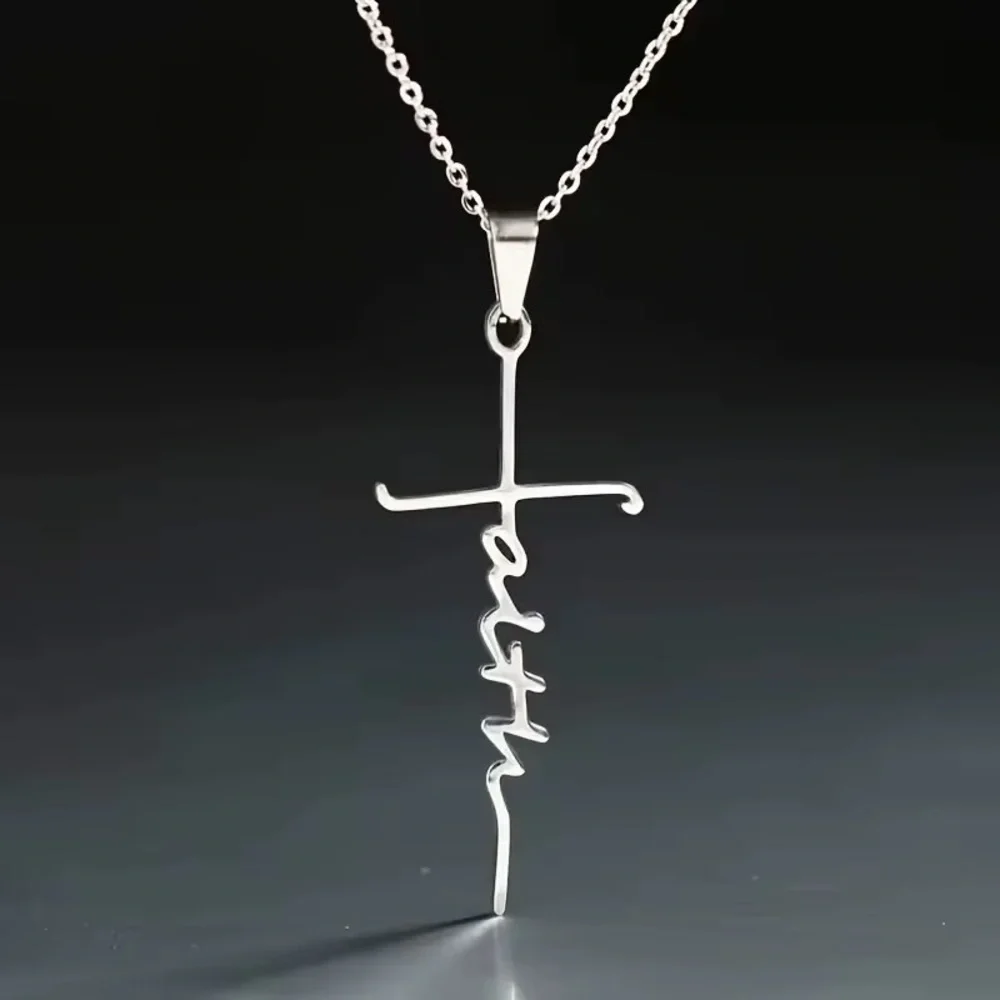 Silver Faith Spiritual God Stainless Steel Waterproof Necklace Church Christian